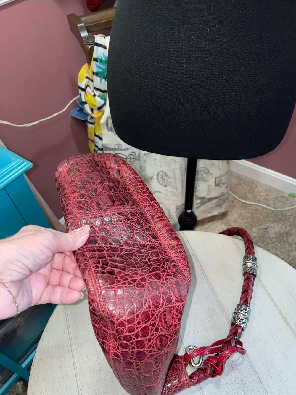 Red Textured Brighton Shoulder Bag with Heart Charms
